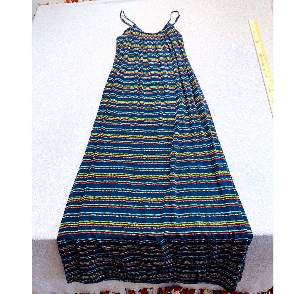 Merona Boho Maxi Dress Womens XS Colorful Stripe Sleeveless Sundress Beach Flowy